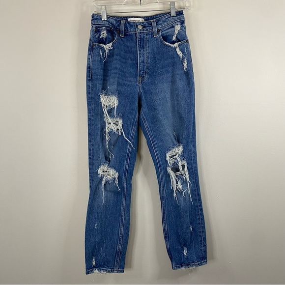 Abercrombie & Fitch Curve Love High Rise Distressed Mom Jeans size 0 - Picture 2 of 11